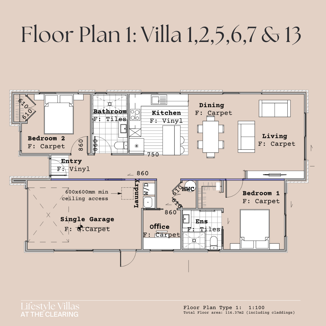 Floor Plan of type 1 - available on Villa 1 2 4 5 6 7 and 13 at The Clearing North Canterbury